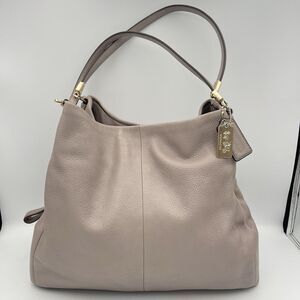 Coach Madison Phoebe Hobo Bag Beige Tan Pebbled Leather Shoulder Purse